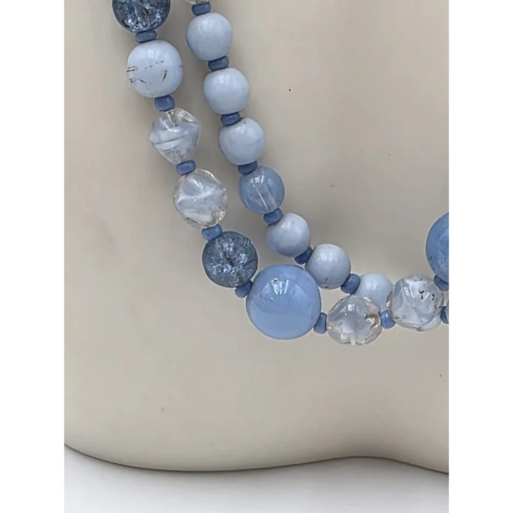 Vintage Blue Various Size Beads Long Necklace 44" - Picture 3 of 6